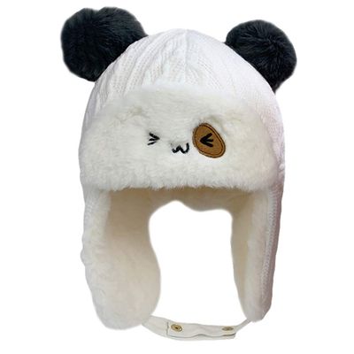 KESYOO Boy Girl Earmuffs Hat Warm Beanie for Boy Girl Thickened Fleece Design for Outdoor Activities Cute Cartoon Patterns for Birthdays and Family Events White