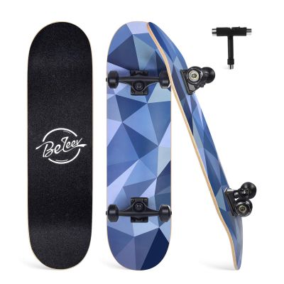 BELEEV Skateboards for Beginners, 31 Inch Complete Skateboard for Kids Teens Adults, 7 Layer Canadian Maple Double Kick Deck Concave Cruiser Trick Skateboard (Grey)