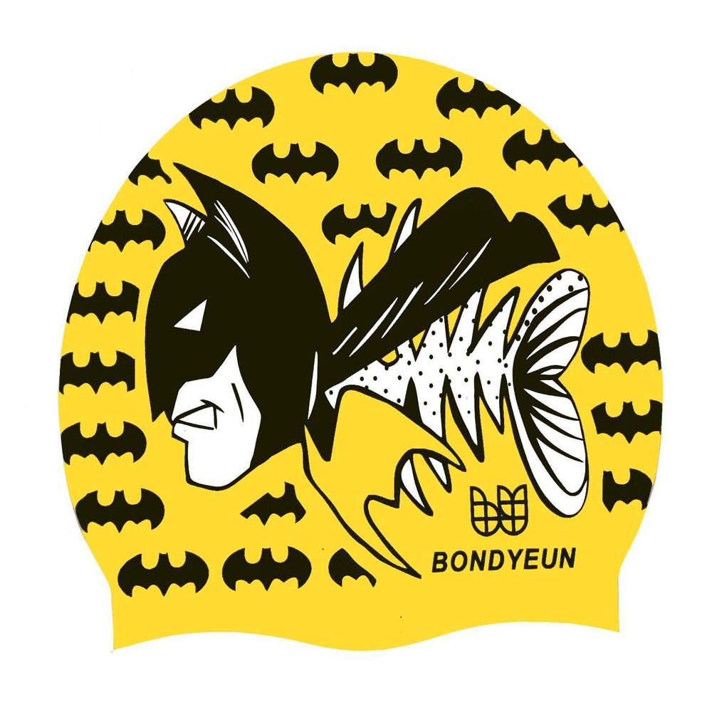 BONDYUEN Swim Cap Fit Kids Boys Girls Men Women with Short or Medium Hair Fun Cute Design Patterns Silicone Swimming Caps (Yellow/bat)
