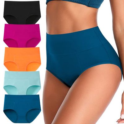 ASIMOON Women's Briefs Cotton High Waisted Panties Stretch Breathable Underwear for Women Plus Size Multicolor 4XL