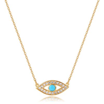 Dremmy Studios Dainty Evil Eye Pendant Necklace for Women 14K Gold Filled Minimalist Cubic Zirconia Turquoise Evil Eye Charm Necklace Simple Personalized Lucky Protection for Women Her
