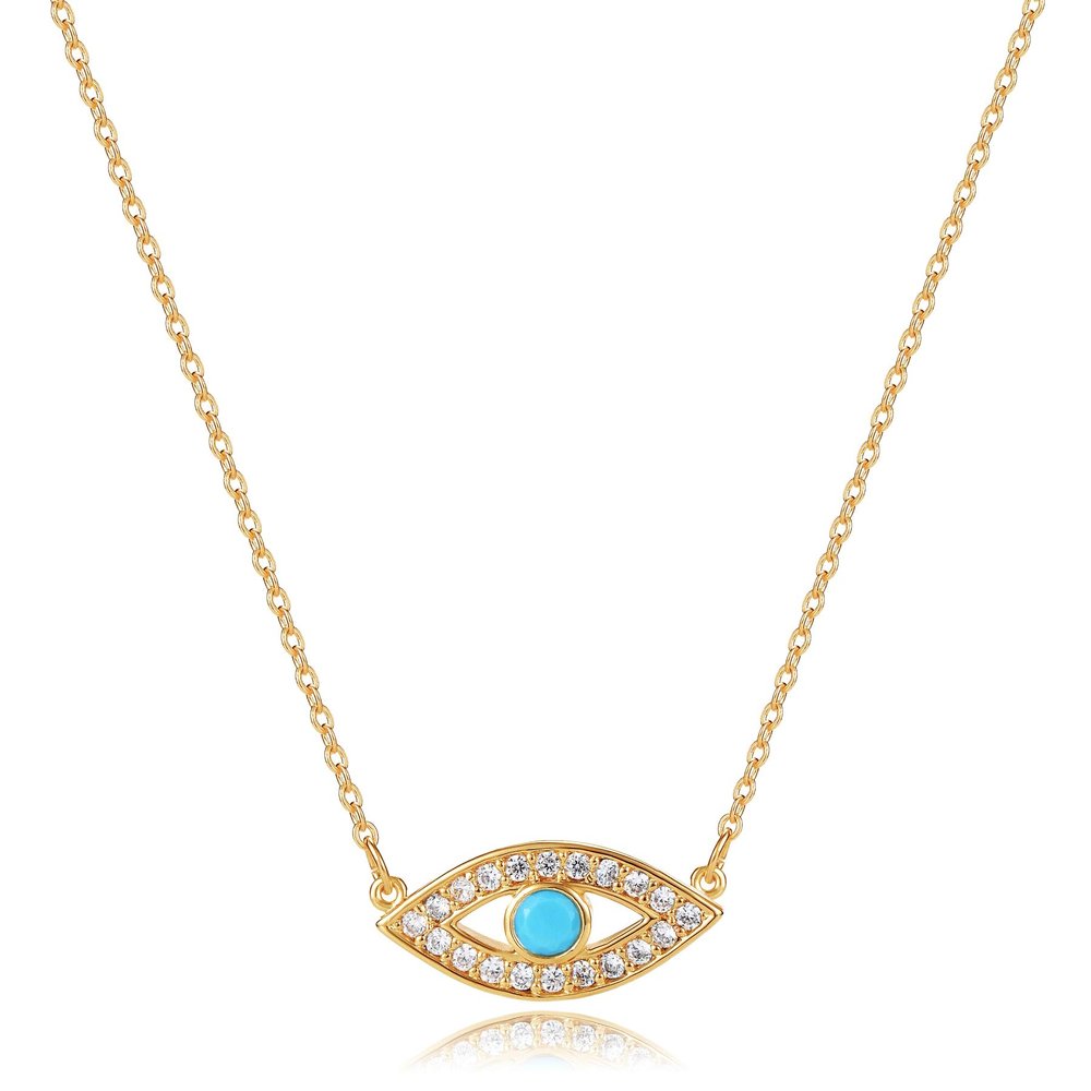 Dremmy Studios Dainty Evil Eye Pendant Necklace for Women 14K Gold Filled Minimalist Cubic Zirconia Turquoise Evil Eye Charm Necklace Simple Personalized Lucky Protection for Women Her