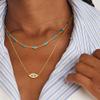 Dremmy Studios Dainty Evil Eye Pendant Necklace for Women 14K Gold Filled Minimalist Cubic Zirconia Turquoise Evil Eye Charm Necklace Simple Personalized Lucky Protection for Women Her view 3
