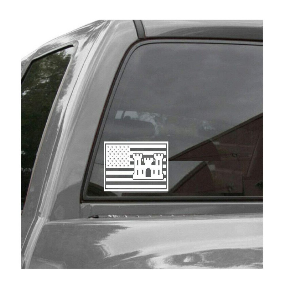 Edward & Co Sticker Corps of Engineer w/USA Flag Decal United States Army Military for Car Truck Window Laptop Bumper US 7.25" x 4.1" (White)