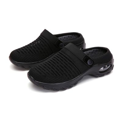 Women Slippers, Women Clog Slippers Breathable Anti Skid Mesh Slip-on Air Cushion Home Shoes Black 40