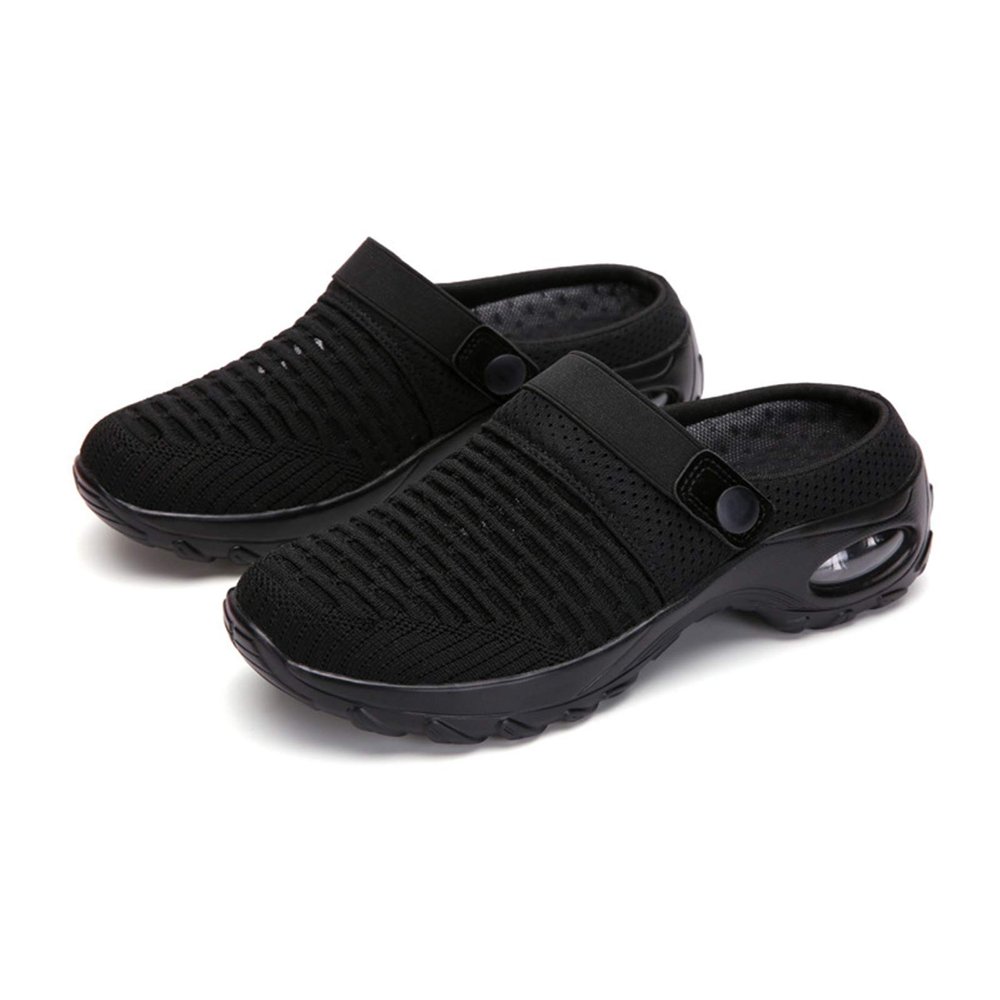 Women Slippers, Women Clog Slippers Breathable Anti Skid Mesh Slip-on Air Cushion Home Shoes Black 40