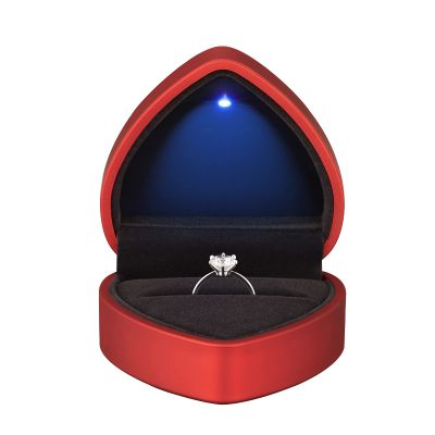 Heart Shaped Ring Gift Box with LED Light, Velvet Earrings Jewelry Case with Light, Jewellry Display Box for Wedding, Engagement, Proposal, Birthday and Anniversary (Red)