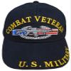 Combat Veteran U.S. Military USA Flag Gun Ribbon Black Embroidered Hat Cap view 1