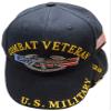 Combat Veteran U.S. Military USA Flag Gun Ribbon Black Embroidered Hat Cap view 2