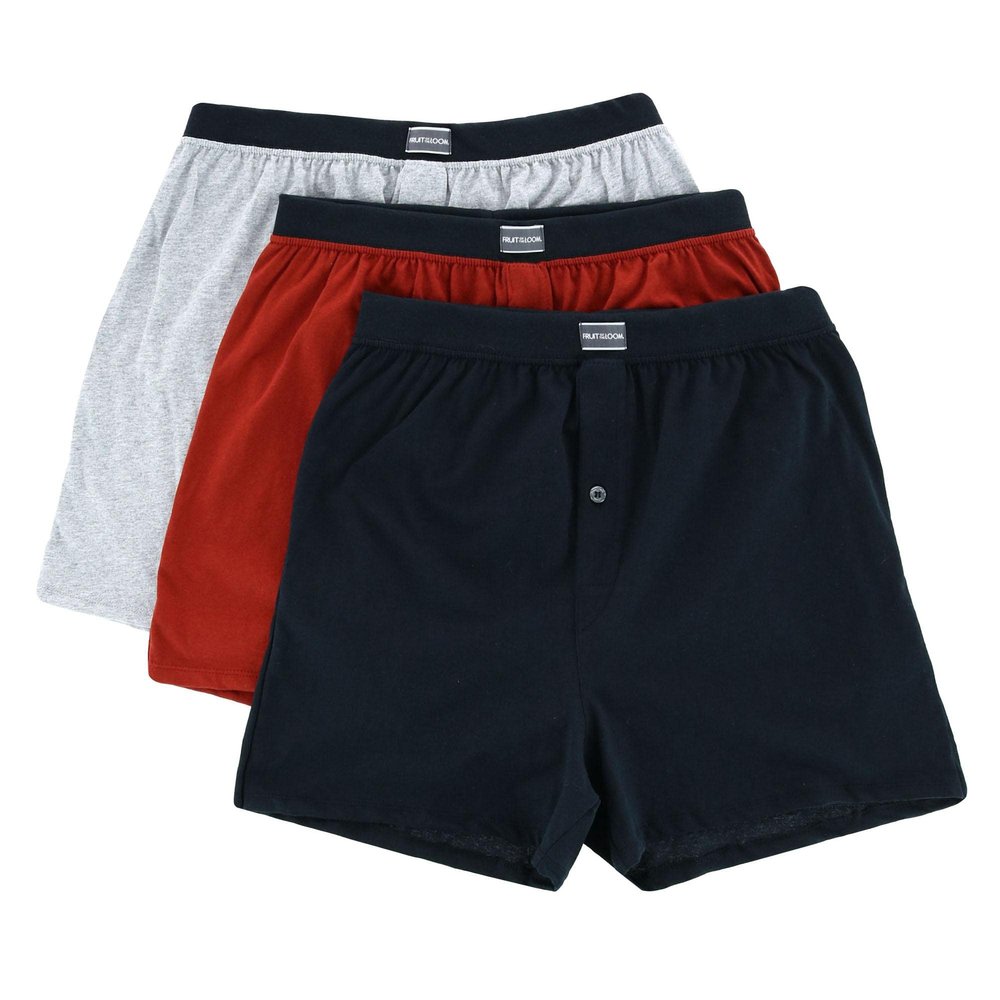Fruit of the Loom Mens Assorted Knit Boxers 3 Pack, M, Assorted