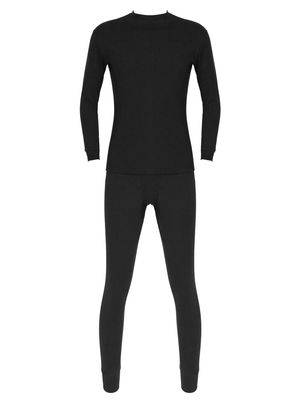 FEESHOW Men's Thermal Underwear Set Long Johns Set Sport Base Layer with Soft Fleece Lined Black M