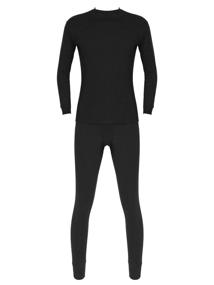 FEESHOW Men's Thermal Underwear Set Long Johns Set Sport Base Layer with Soft Fleece Lined Black M