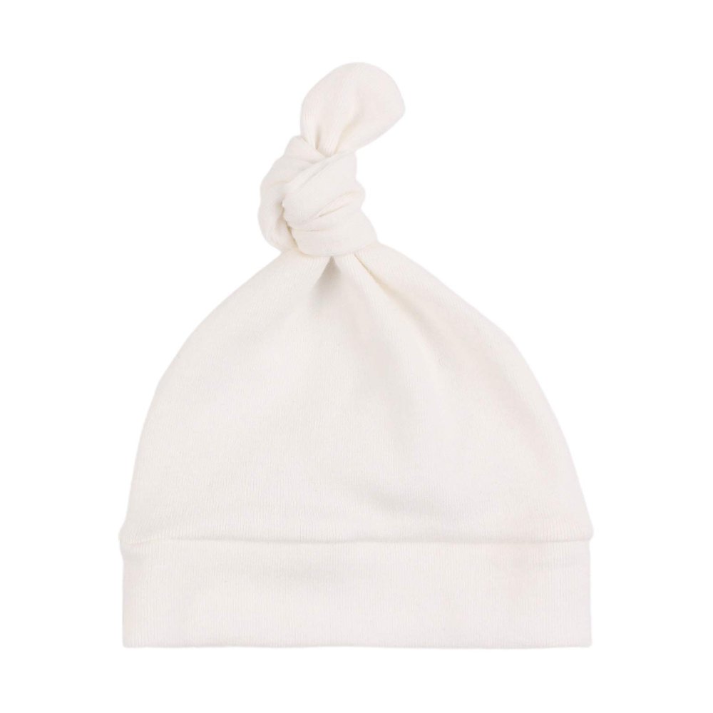 JANGANNSA White Cotton Newborn Knot Hat Infant Baby Beanie Hats for Boys Girls Newborn Hospital Cap Spring Summer Autumn (White,S)