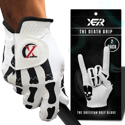 XEIRPRO Death Grip Skeleton Golf Gloves Men (2 Pack) | Engineered for Dominant Grip with All-Weather Performance Synthetic Leather | Skull & Skeleton Design Cool Golf Gloves