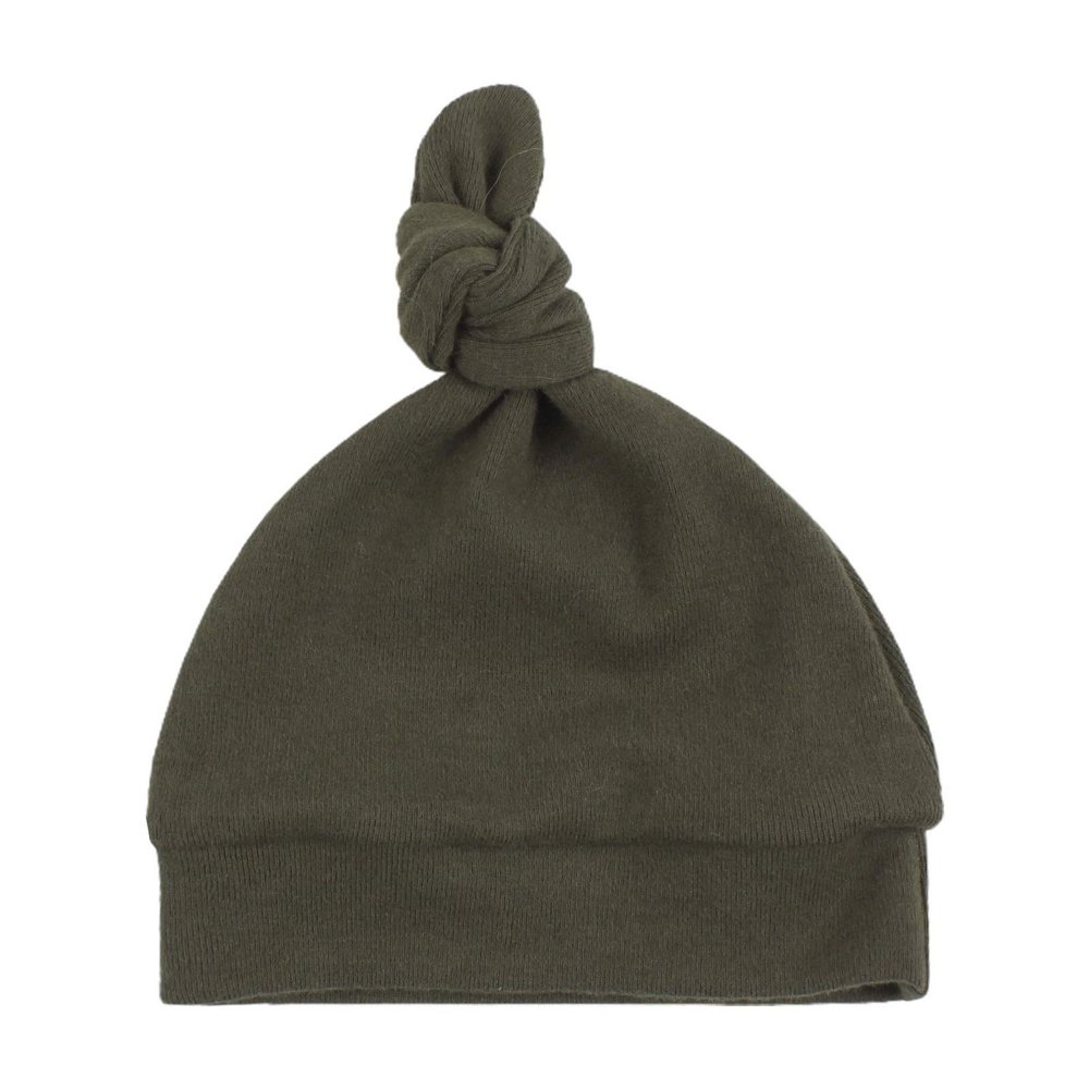 JANGANNSA Olive Green Top Knot Baby Hat Newborn Boys Girls Beanie Infant Cotton Stretchy Hats Spring Summer (Olive Green, M)