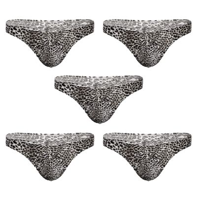Andongnywell 5-Pack Men's Leopard Print Sexy Panty Thong Cheetah Bikini Low Rise G-String Underpants Knickers Panties (Black,X-Large)