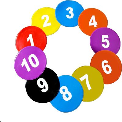 TNZMART 9 Inch Spot Markers Multicolor Number Football Yard Markers Anti-Slip Floor Spot Markers for Soccer Training (1-10)