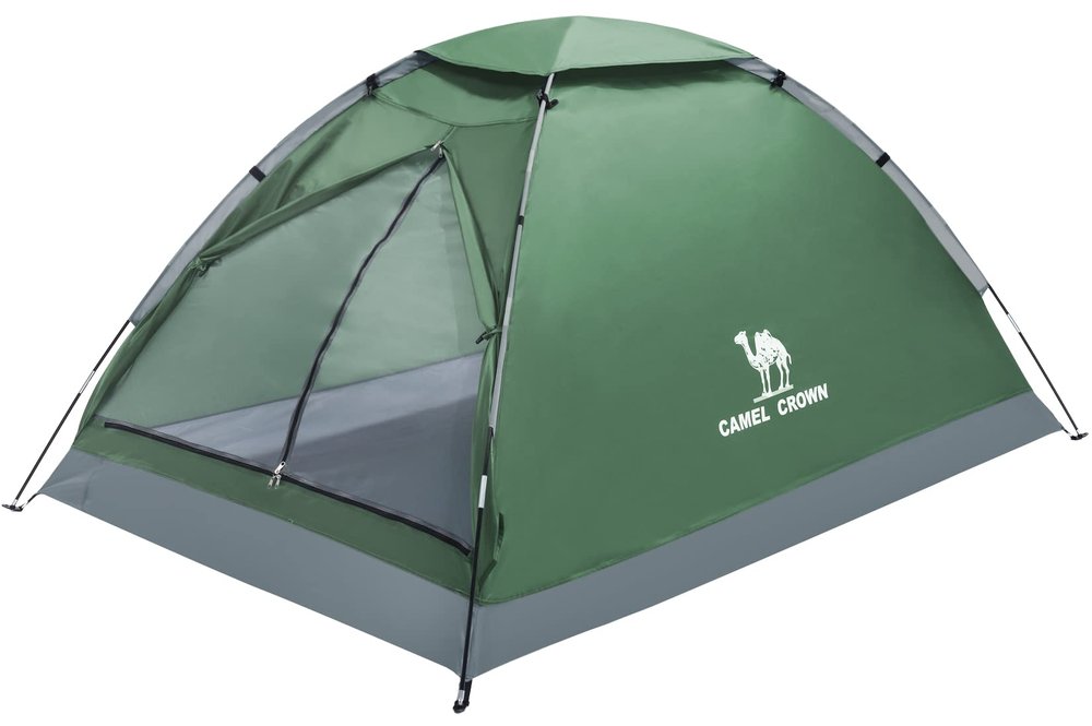 CAMEL CROWN 2 Person Camping Tent with Removable Rain Fly, Easy Setup Outdoor Tents Water Resistant Lightweight Portable for Family Backpacking Camping Hiking Traveling (Army green-2person)