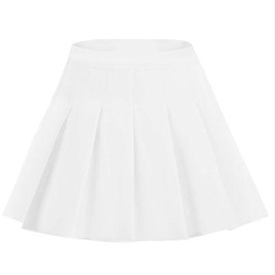 EXCHIC Women's High Waist Pleated Skater School Tennis Skirts (White, M)