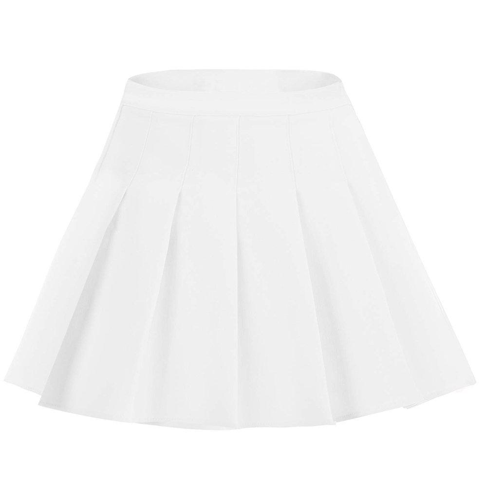 EXCHIC Women's High Waist Pleated Skater School Tennis Skirts (White, M)