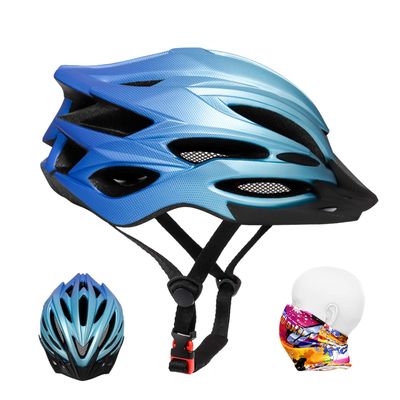 R2Depot Premium Adult Bike Helmet with Headwear, Detachable Sun Visor, Lightweight Bicycle Helmet with 22 air Vents (Gradient Blue)