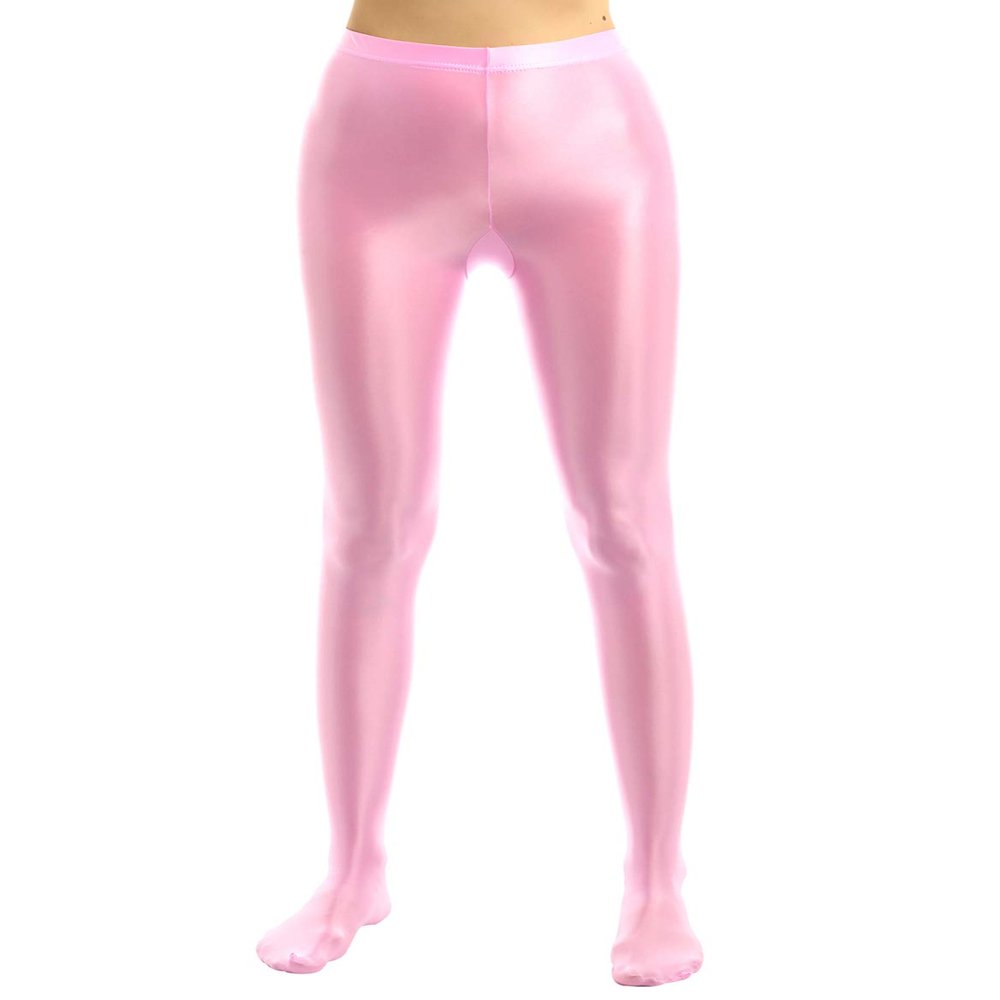 Agoky Women's Sexy Oil Glossy Footed Leggings Ultra Bodycon Tights Opaque Pantyhose Yoga Pants Pink Medium