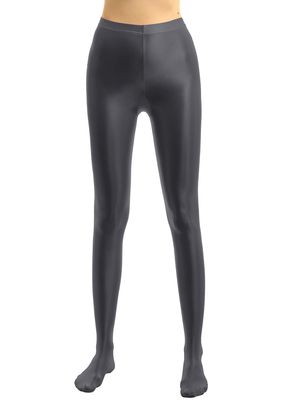Agoky Women's Sexy Oil Glossy Footed Leggings Ultra Bodycon Tights Opaque Pantyhose Yoga Pants Dark Gray Medium