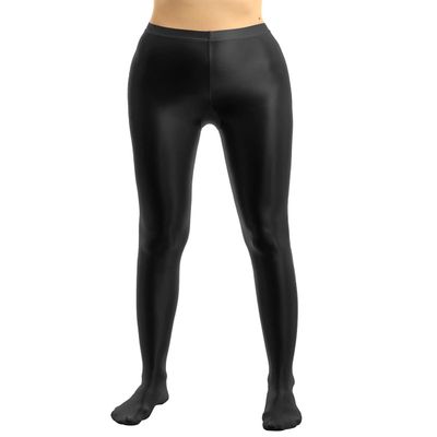 Agoky Women's Sexy Oil Glossy Footed Leggings Ultra Bodycon Tights Opaque Pantyhose Yoga Pants Black Medium