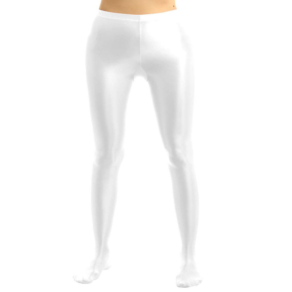 Agoky Women's Sexy Oil Glossy Footed Leggings Ultra Bodycon Tights Opaque Pantyhose Yoga Pants White Medium
