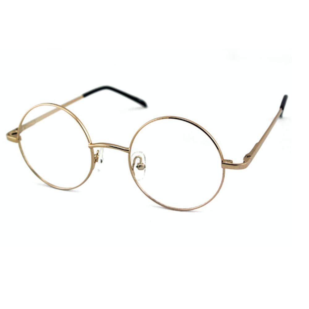 BETSION Vintage Round non-Prescription glasses frame men women Metal Eyeglass Frame Clear Lens, Gold, Small
