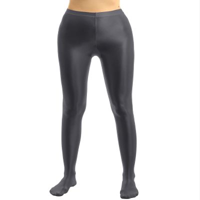 Agoky Women's Sexy Oil Glossy Footed Leggings Ultra Bodycon Tights Opaque Pantyhose Yoga Pants Dark Gray Large