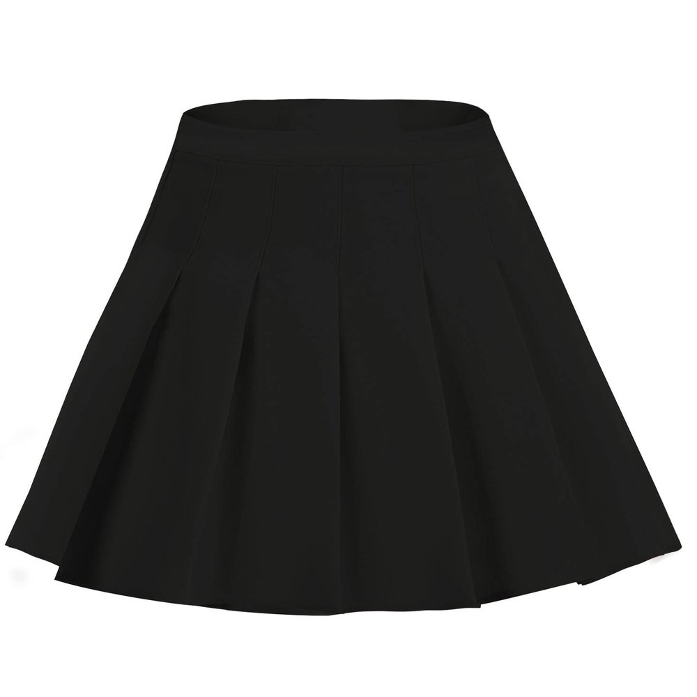 EXCHIC Women's High Waist Pleated Skater School Tennis Skirts (Black, S)