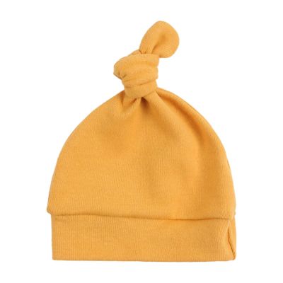 JANGANNSA Ginger Yellow Newborn Baby Hat Infant Baby Boys Beanie Top Knot Stretchy Hats for Girls 100% Organic Cotton(Ginger Yellow, M)