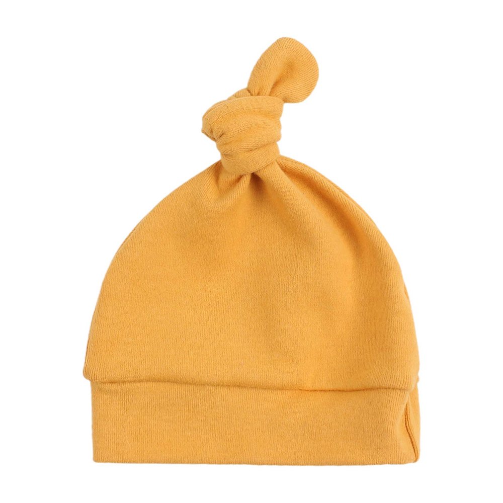 JANGANNSA Ginger Yellow Newborn Baby Hat Infant Baby Boys Beanie Top Knot Stretchy Hats for Girls 100% Organic Cotton(Ginger Yellow, M)