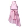 VernLan Big Girls Halter Sequined Latin Jazz Skating Dress Leotard Ruffle Skirt Lyrical Modern Dance Performance Costumes Pink 6 view 2