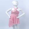 VernLan Big Girls Halter Sequined Latin Jazz Skating Dress Leotard Ruffle Skirt Lyrical Modern Dance Performance Costumes Pink 6 view 3