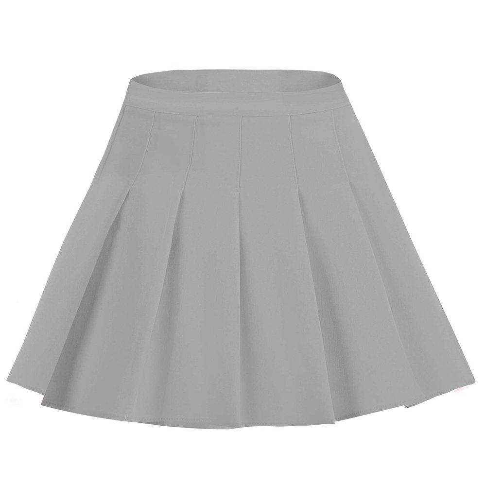 EXCHIC Women's High Waist Pleated Skater School Tennis Skirts (Gray, XL)