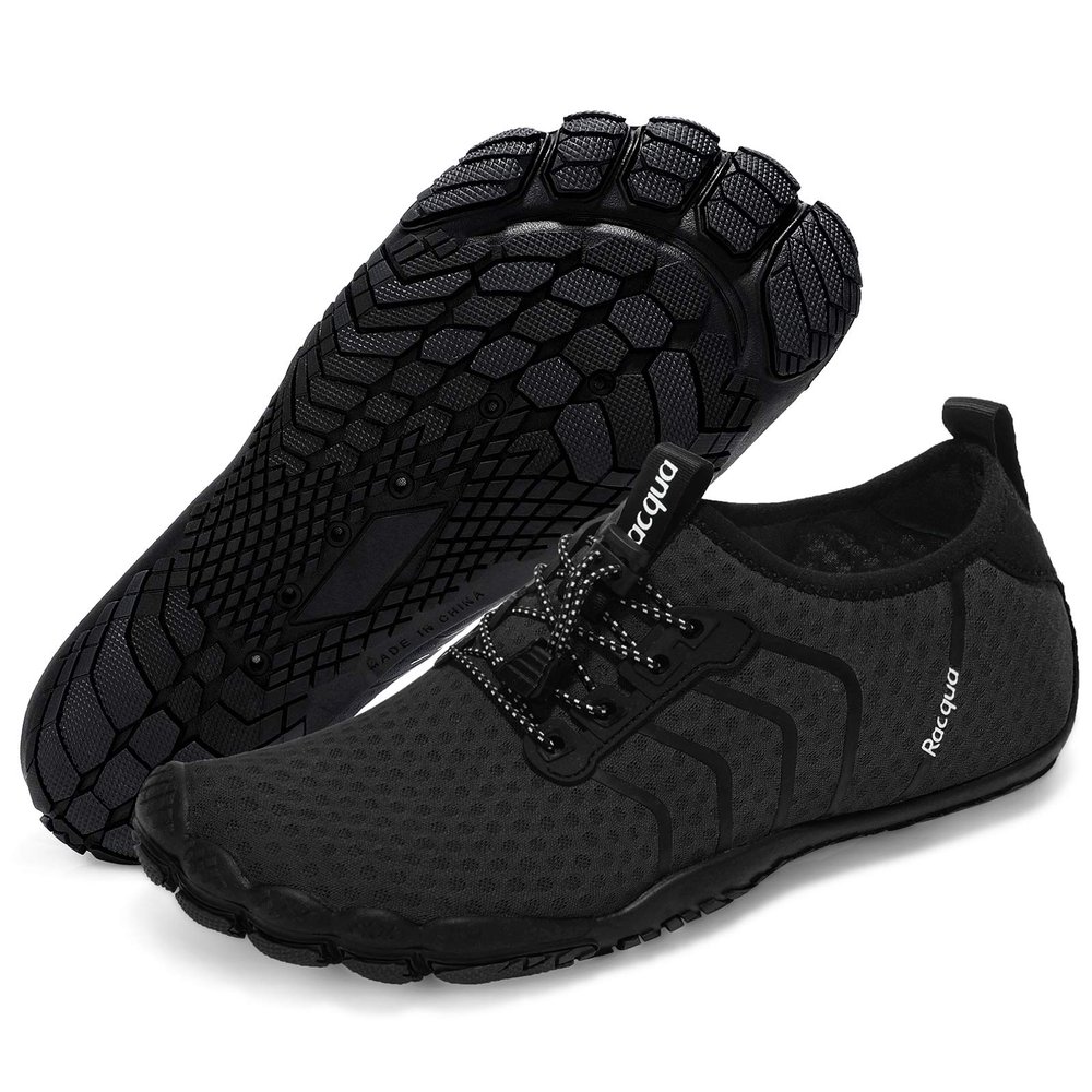 Racqua Water Shoes Quick Dry Barefoot Beach Aqua Sport Swim Surf Pool Hiking Diving Walking for Men Women Black 7.5 W/6.5 M