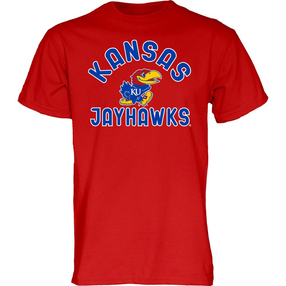 Blue 84 Men's Kansas Jayhawks T Shirt Line Up Secondary Color, Kansas Jayhawks Red, Medium