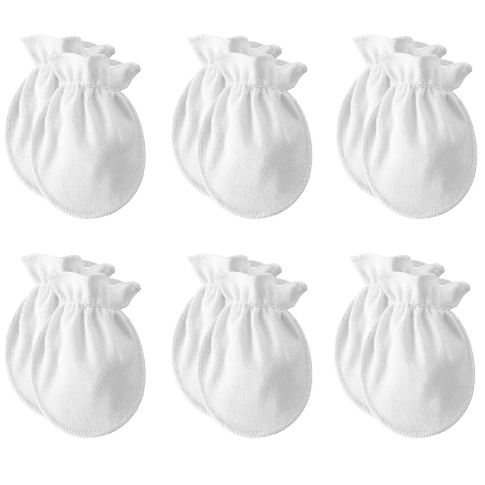 Newborn Baby Mittens No Scratch Cotton Gloves Warm Mittens Baby Glove for Boys Girls 6-pairs/White
