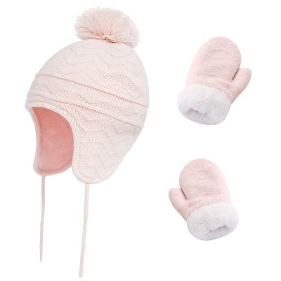 Kids Winter Beanie Hat Mittens Set Warm Fleece Hat Baby Toddler Knitted Hat & Gloves for Boys, Girls