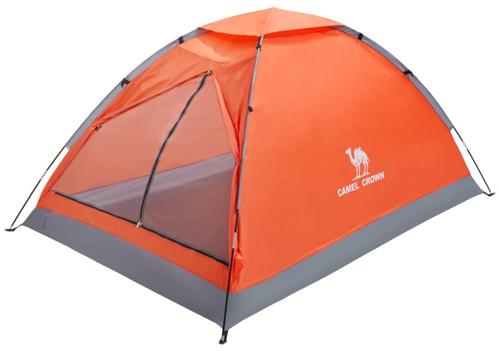 CAMEL CROWN 2 Person Camping Tent with Removable Rain Fly, Easy Setup Outdoor Tents Water Resistant Lightweight Portable for Family Backpacking Camping Hiking Traveling (Orange-2person)