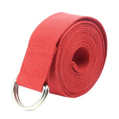 Habib Fitness Exercise Yoga Strap Cotton Metal D-Ring 10 Feet Long Durable (Red)