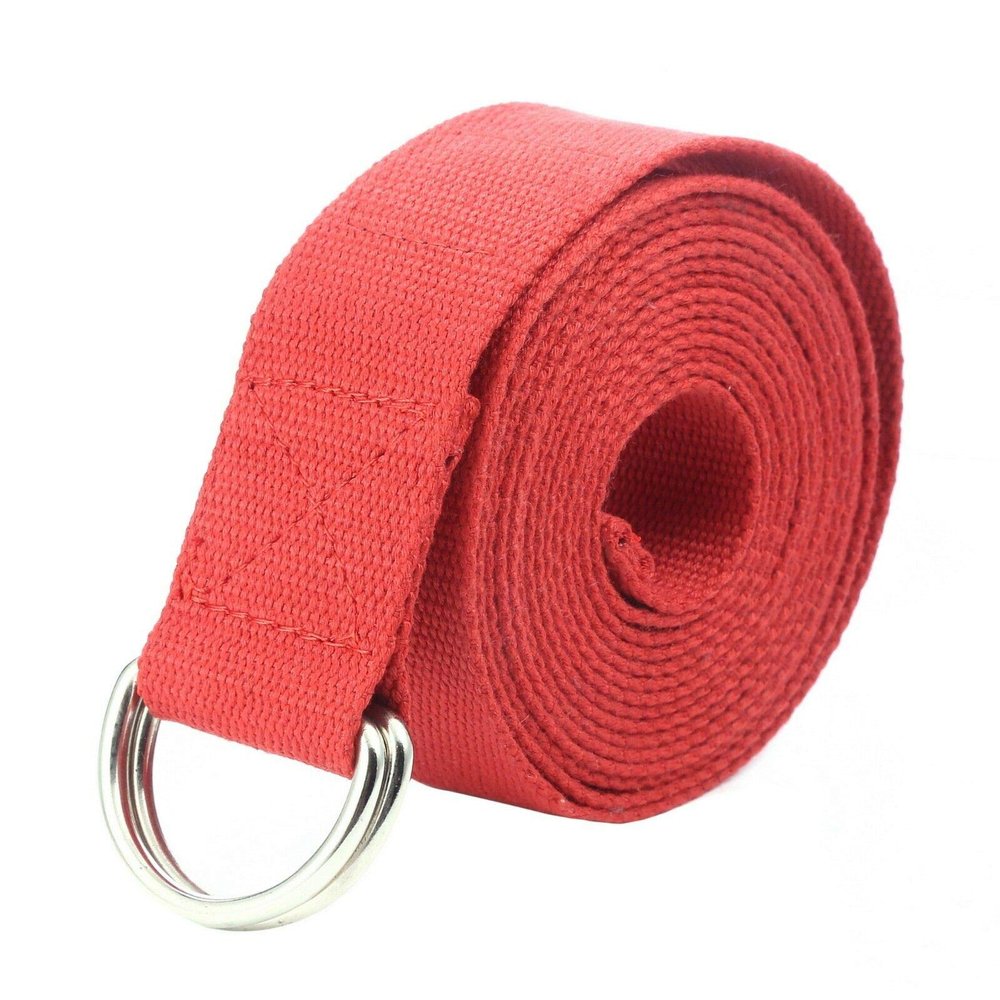 Habib Fitness Exercise Yoga Strap Cotton Metal D-Ring 10 Feet Long Durable (Red)