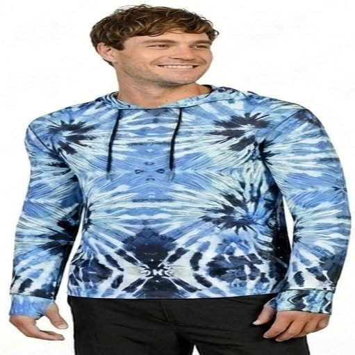 INGEAR Mens UPF 50+ Sun Hoodie  Lightweight UV Protection Shirt with Pocket, Quick-Dry SPF Rashguard for Fishing, Running, Hiking & Swimming (Blue Tie Dye, Small)