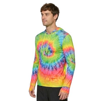 INGEAR Mens UPF 50+ Sun Hoodie  Lightweight UV Protection Shirt with Pocket, Quick-Dry SPF Rashguard for Fishing, Running, Hiking & Swimming (Bright Tie Dye, Medium)