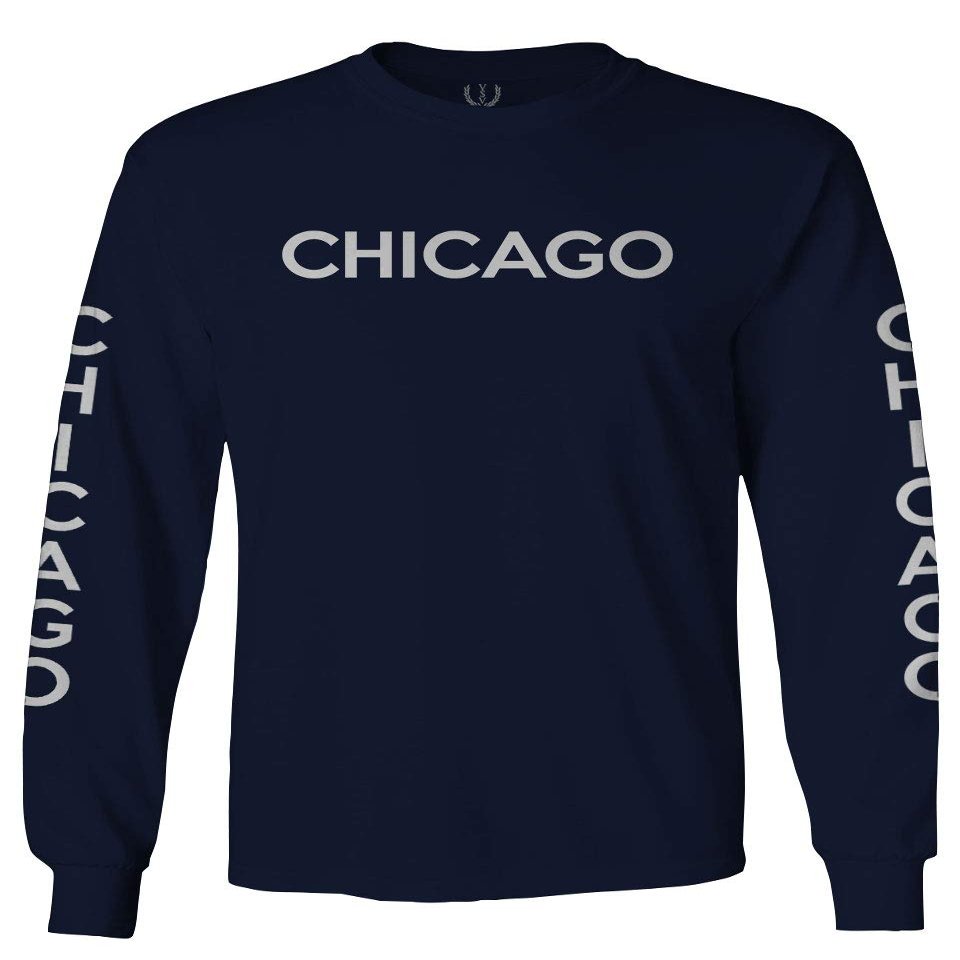 0335. City of Chicago Classic Design Illinois Men's Long Sleeve t Shirt (Navy Blue, X-Large)