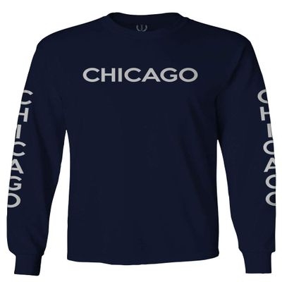 0335. City of Chicago Classic Design Illinois Men's Long Sleeve t Shirt (Navy Blue, Medium)