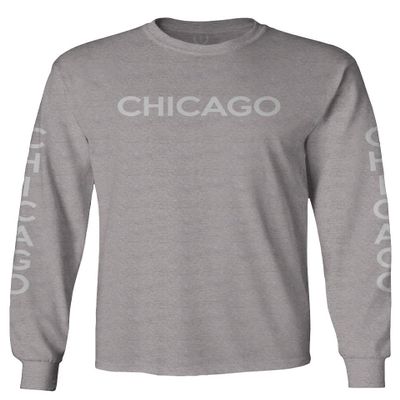 0335. City of Chicago Classic Design Illinois Men's Long Sleeve t Shirt (Light Gray Medium)