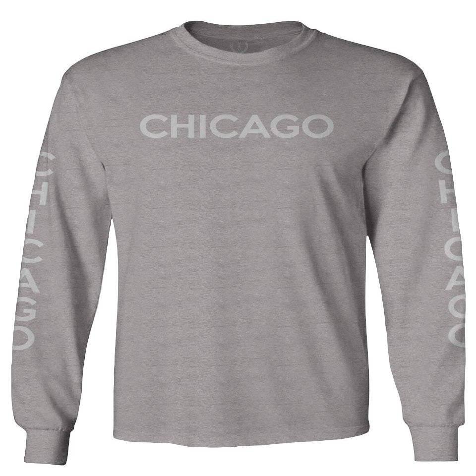 0335. City of Chicago Classic Design Illinois Men's Long Sleeve t Shirt (Light Gray Medium)